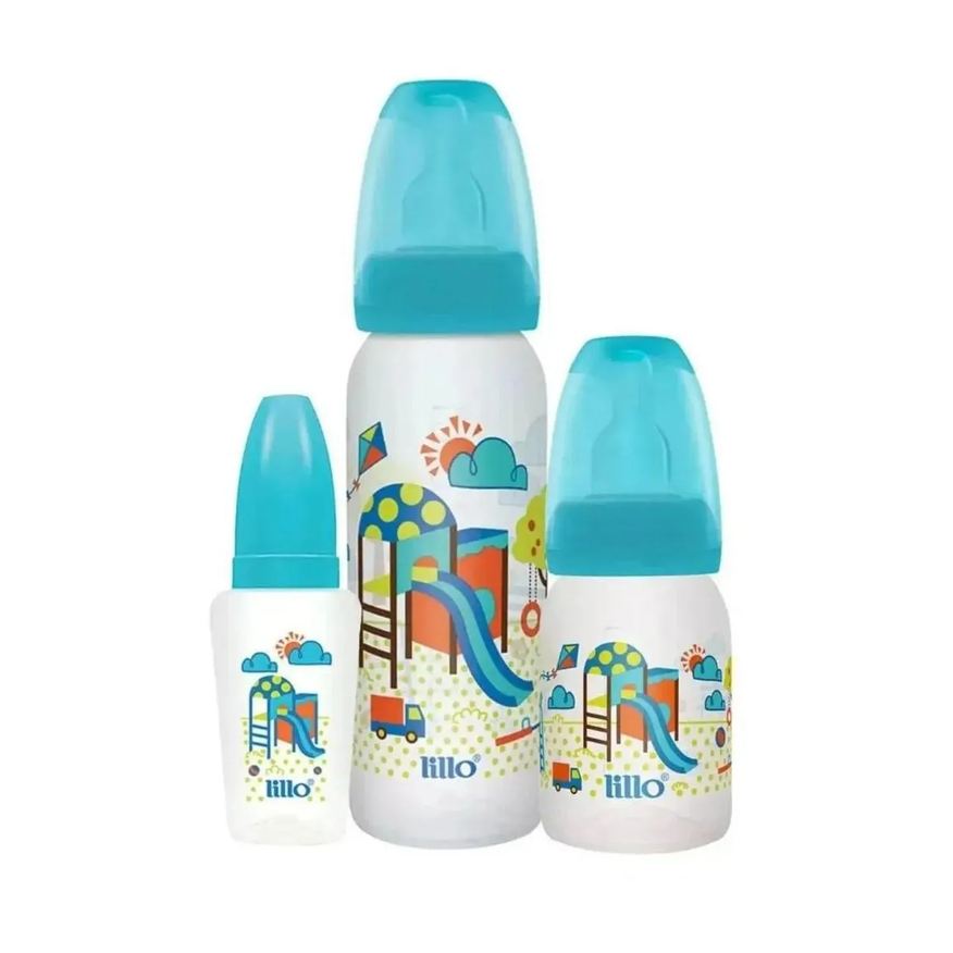 Lillo Kit 3 Mamadeiras Divertidas 50/120/240ml Azul