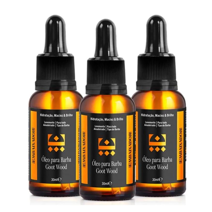 Embaixador Kit 3 Óleo Hidratante para Barba Goot Wood 30ml