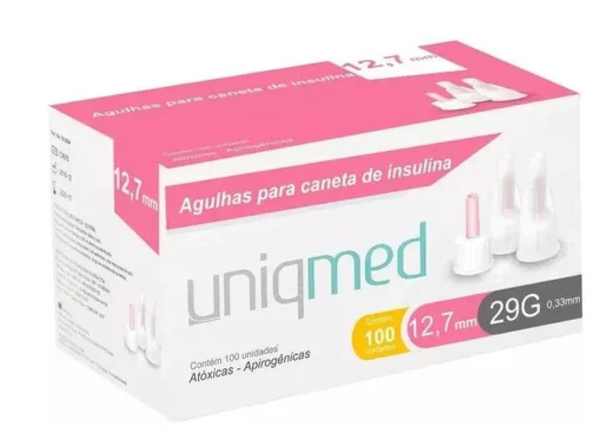 Uniqmed Agulha para Caneta de Insulina 12,7mm X 29g - 100 unidades