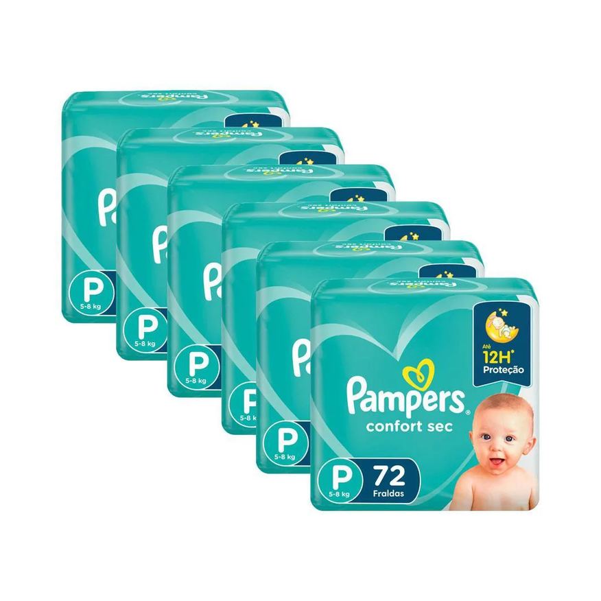 Pampers Kit 6 Fraldas Confort Sec Super Tamanho P 72 Unidades