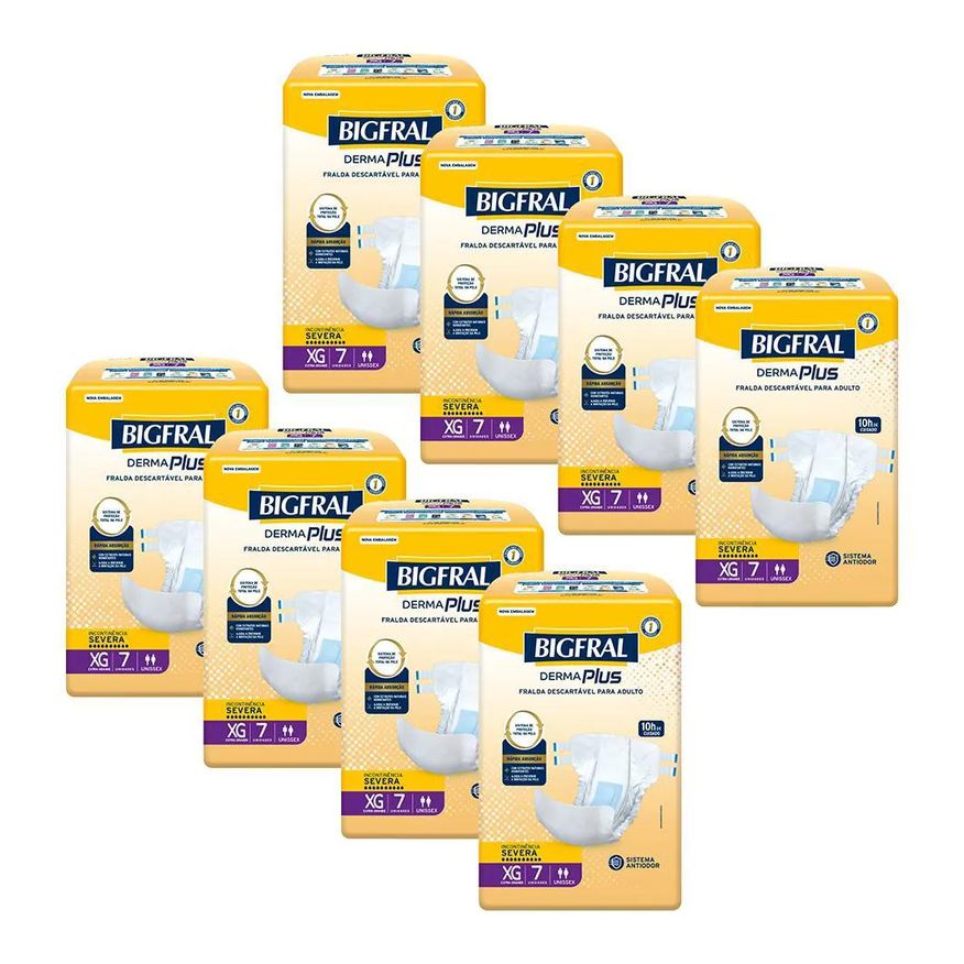 Bigfral Kit 8 Fraldas Geriátricas Derma Plus XG com 7un cada