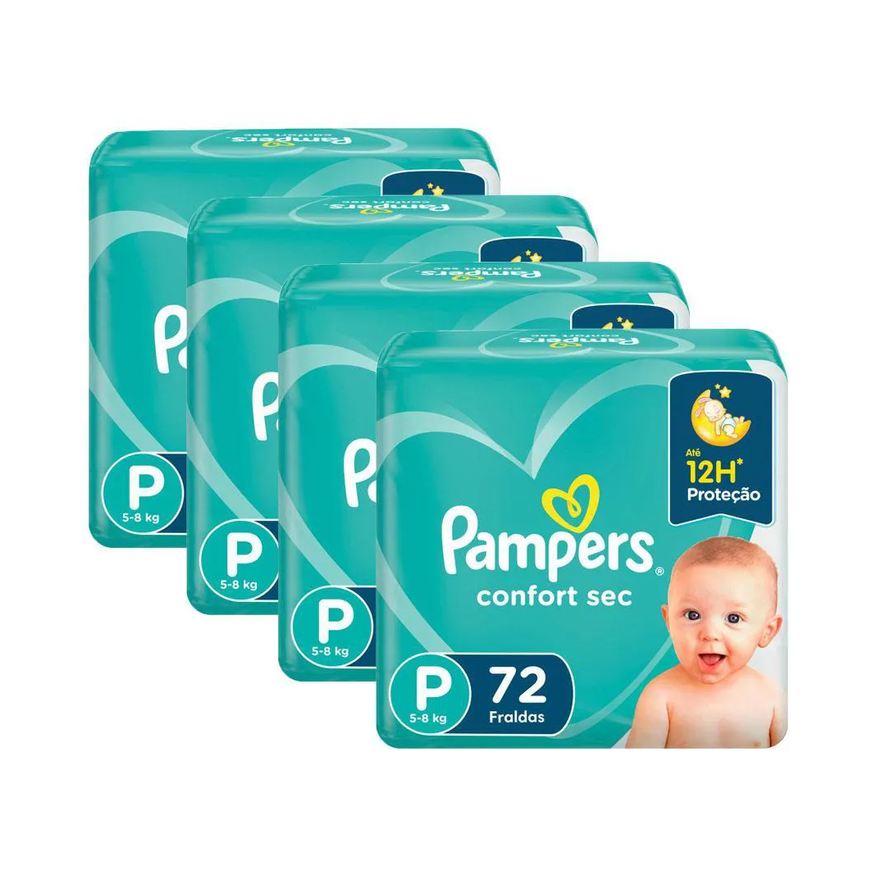 Pampers Kit 4 Fraldas Confort Sec Super Tamanho P 72 Unidades