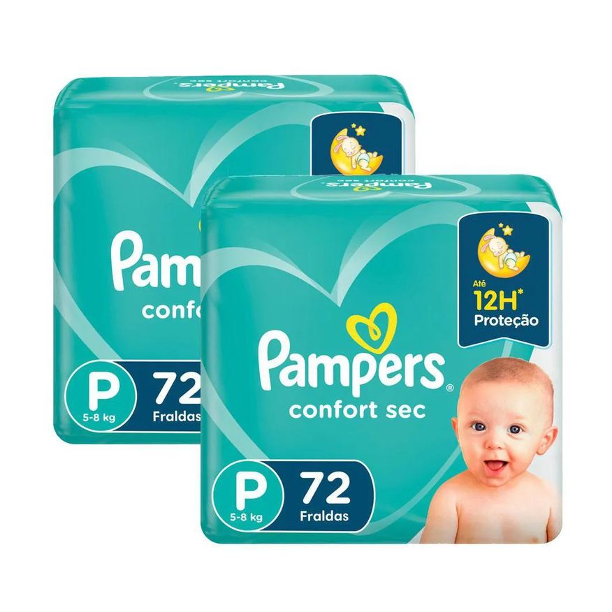 Pampers Kit 2 Fraldas Confort Sec Super Tamanho P 72 Unidades