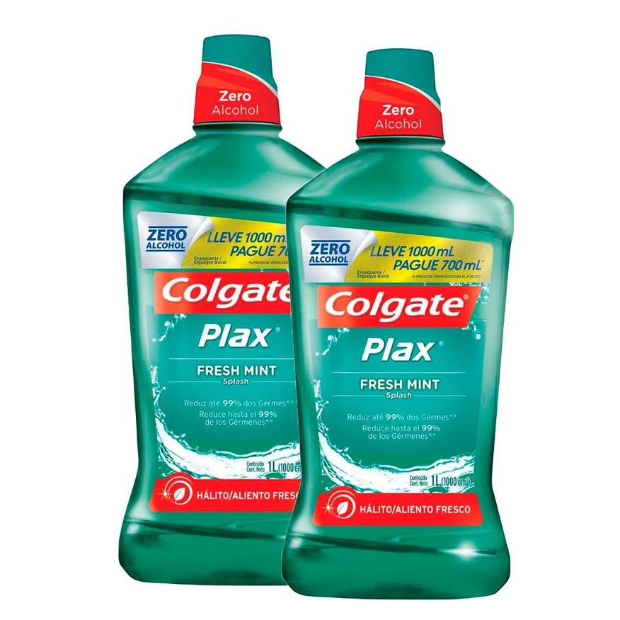 Colgate Kit 2 Enxaguante Bucal Plax Fresh Mint Leve 1L Pague 700ml