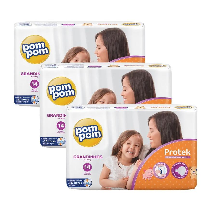 Pom Pom Kit Fralda Protek Jumbo G 14 unidades 3 Pacotes
