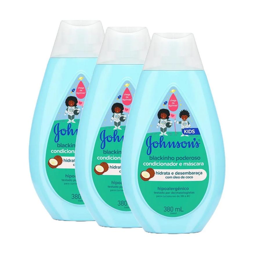 Johnson's Baby Kit 3 Condicionadores Infantis Blackinho Poderoso 380ml Cada