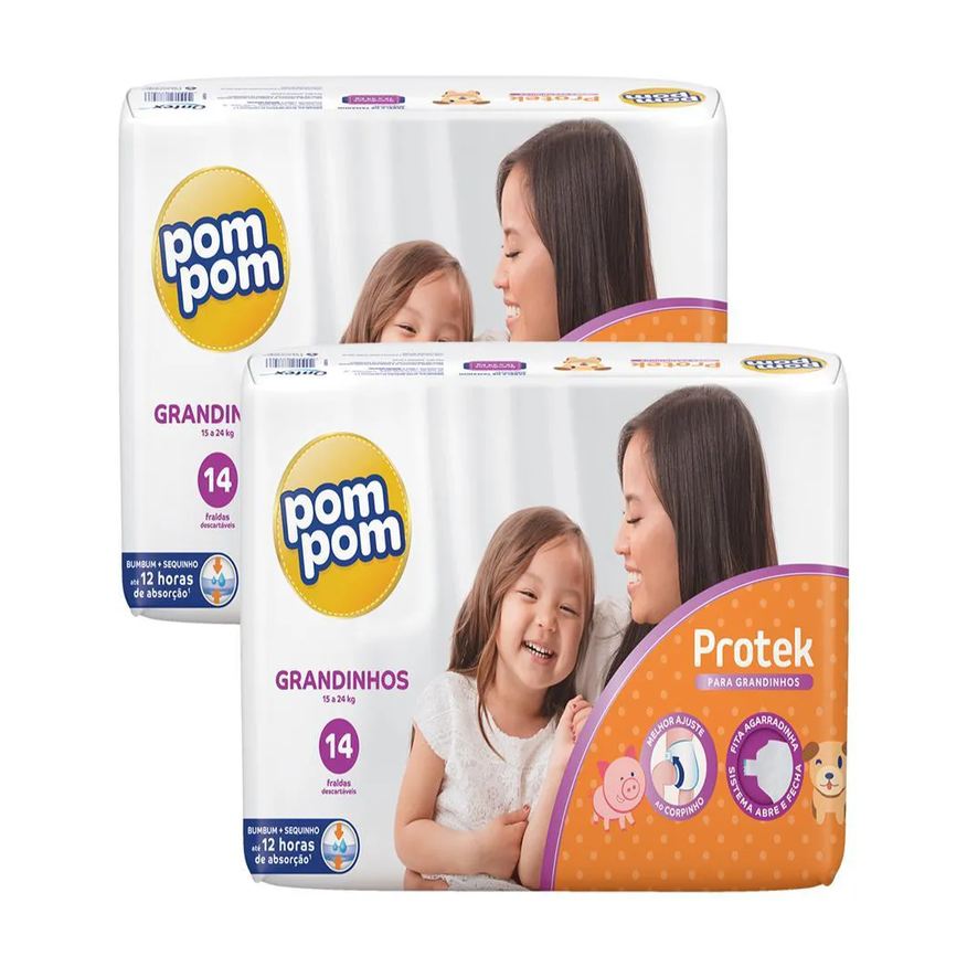 Pom Pom Kit Fralda Protek para Grandinhos 15 a 24kg 14 unidades 2 Pacotes