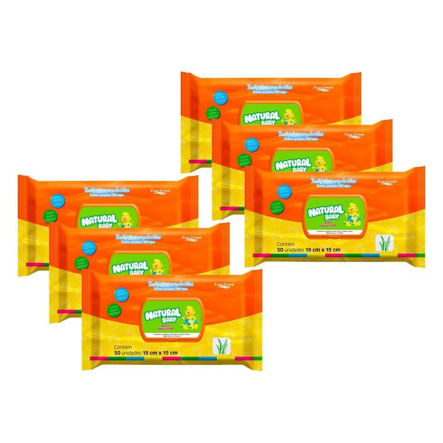 Natural Baby Kit Lenço Umedecido Mãe e Filho 50 unidades 6 Pacotes