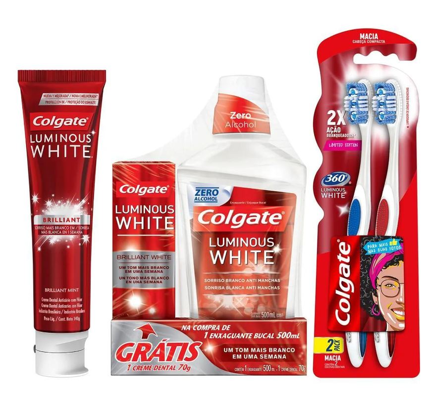 Colgate Kit Pasta de Dente 140g + Pasta de Dente 70g + Escova de Dente Leve 2 Pague 1 + Enxaguante Bucal 500ml