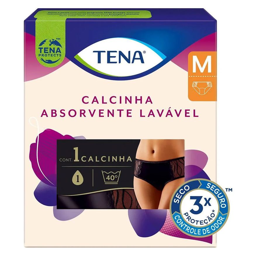 Tena Calcinha Absorvente Lavável para Incontinência Urinária Preta Tamanho M