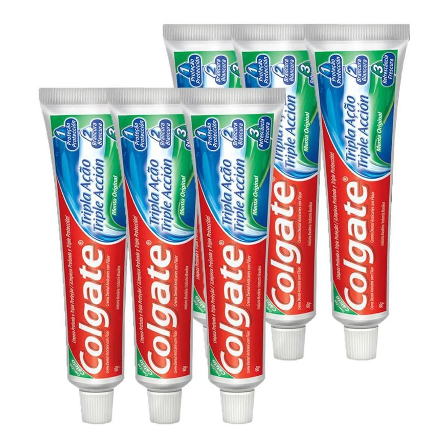 Colgate Kit 6 Pastas de Dente Tripla Ação Menta Original 90g