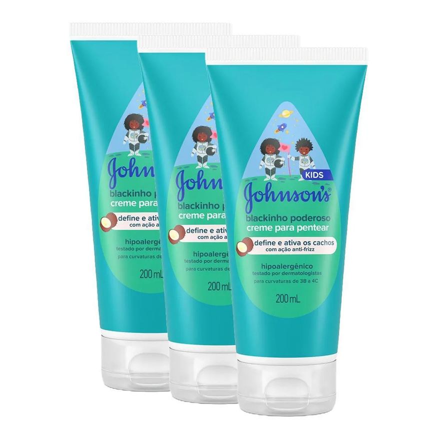 Johnson's Baby Kit 3 Cremes para Pentear Infantil Blackinho Poderoso 200ml Cada