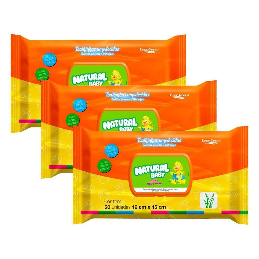 Natural Baby Kit Lenço Umedecido Mãe e Filho 50 unidades 3 Pacotes