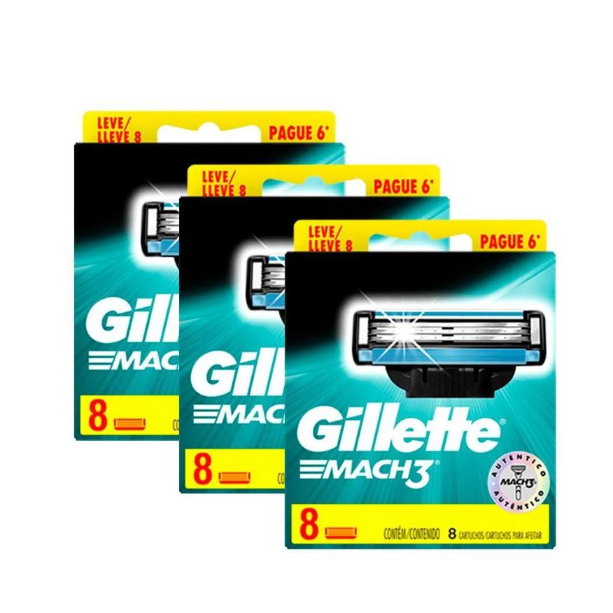 Gillette Kit com 24 Cargas Mach3 Leve 8 Pague 6