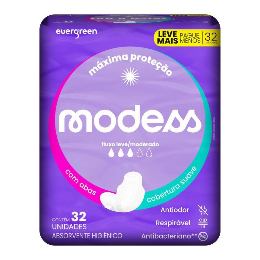 Modess Absorvente Malha Suave com Abas 32un