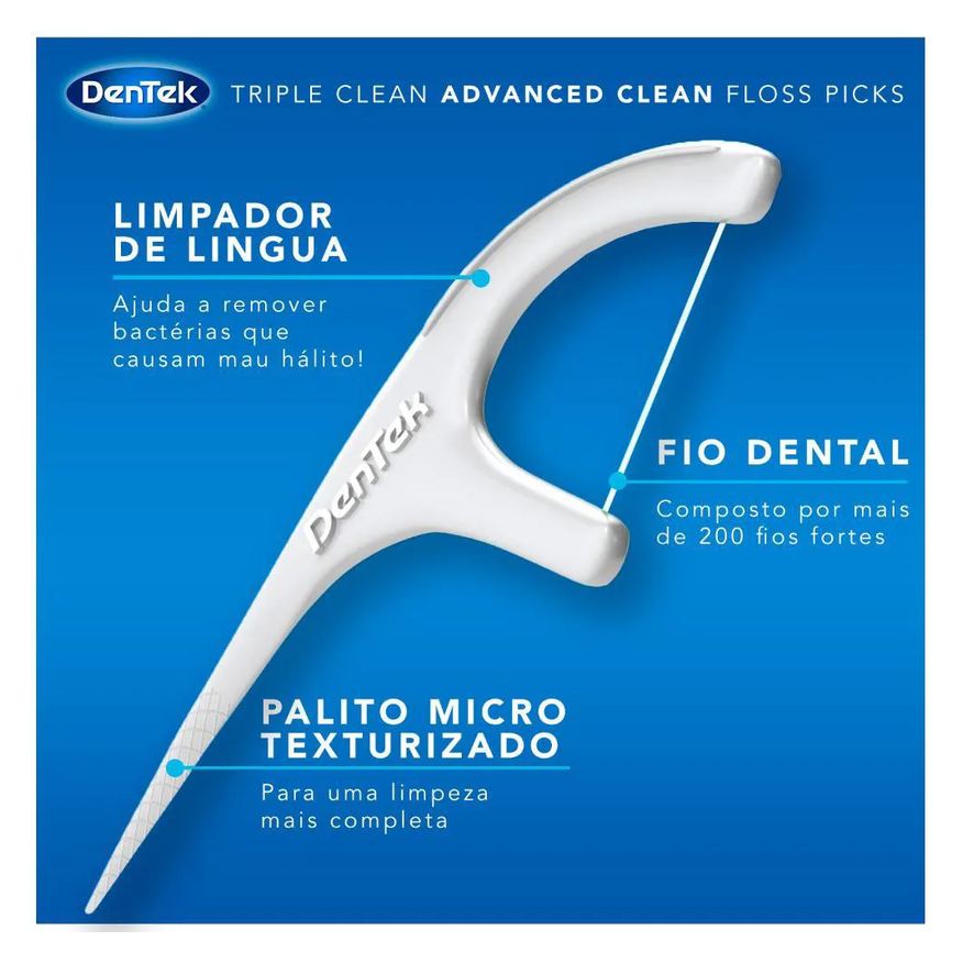 Dental Fio com Haste DenTek Floss Picks Triple Clean Advanced 90un