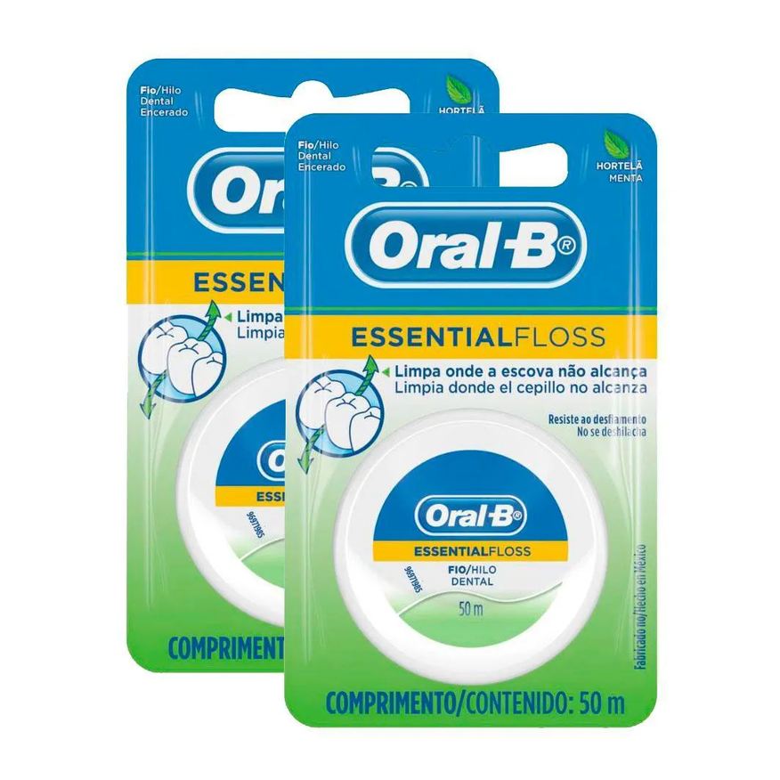 Oral-b Kit 2 Fio Dental Essential Floss Encerado Menta 50m