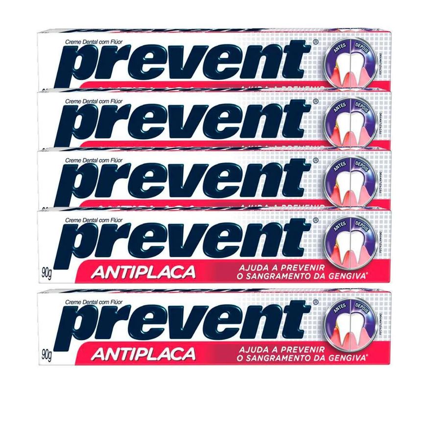 Prevent Creme Dental Antiplaca com Flúor 90g 5 unidades