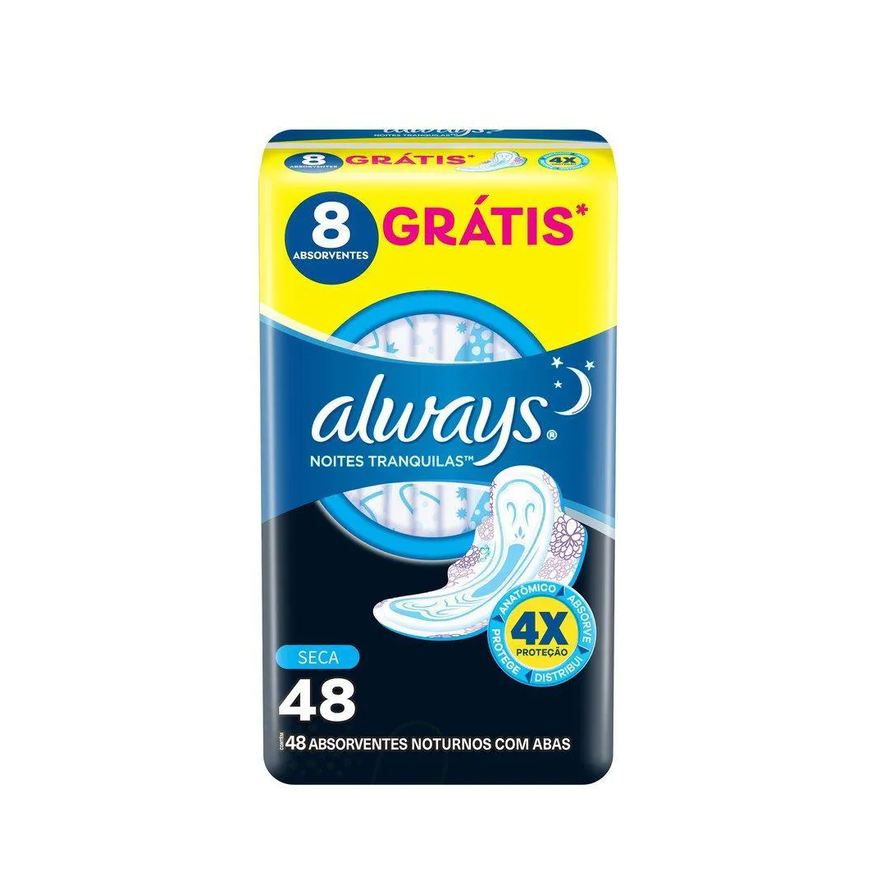 Noturno Absorvente Always Noites Tranquilas Cobertura Seca com Abas Leve 48 Pague 40