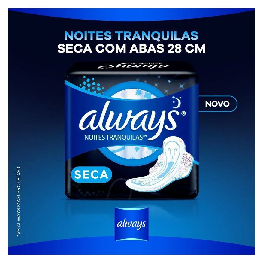Noturno Absorvente Always Noites Tranquilas Cobertura Seca com Abas Leve 48 Pague 40