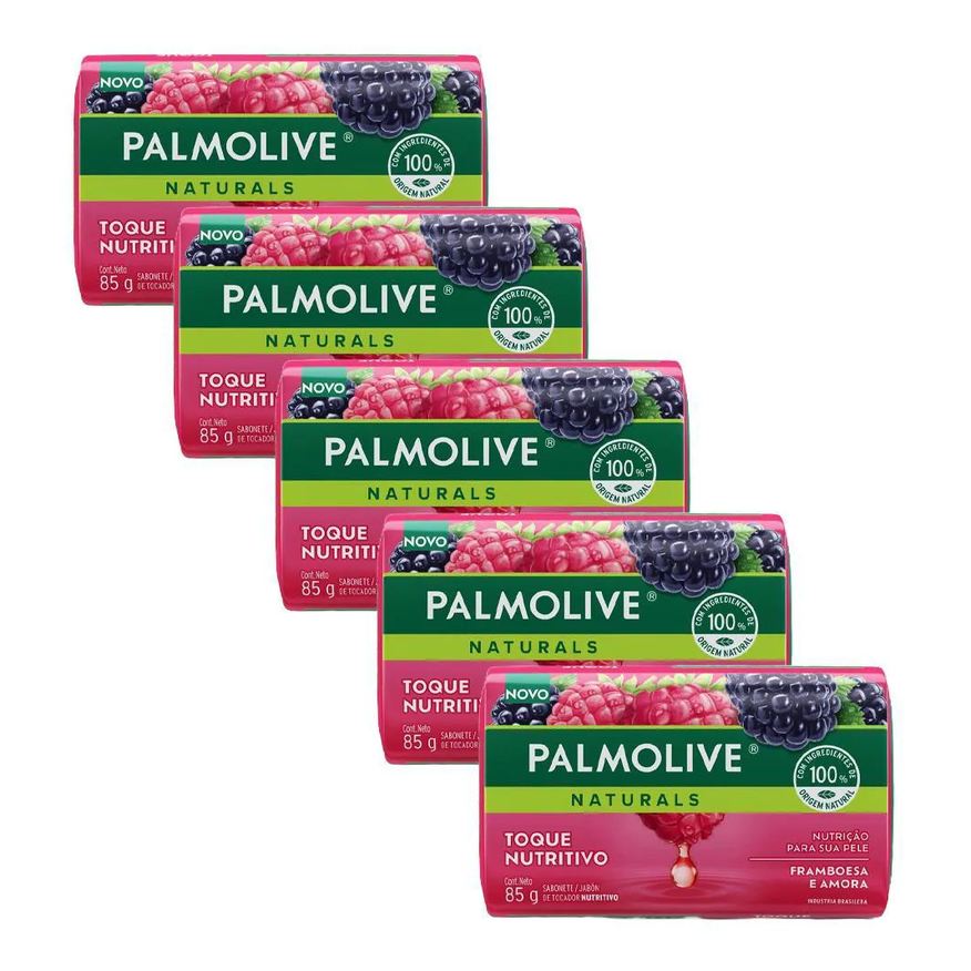 Palmolive Kit 5 Sabonetes em Barra Naturals Toque Nutritivo Framboesa e Amora 85g