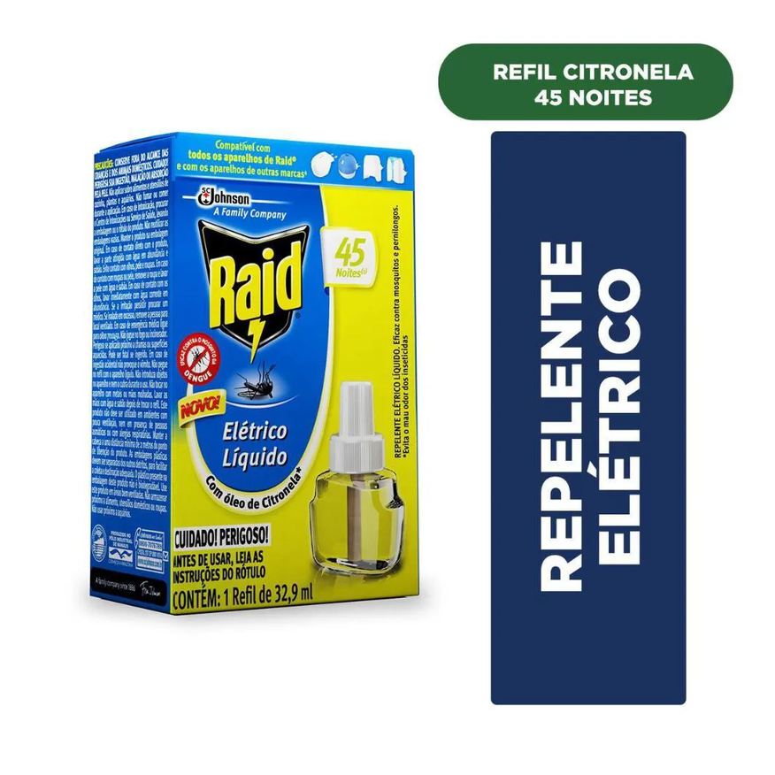 Elétrico Repelente Raid Líquido Óleo de Citronela 32,9ml Refil