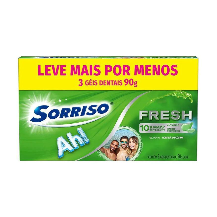 Sorriso Kit 3 Pastas de Dente Fresh Hortelã Explosion 90g