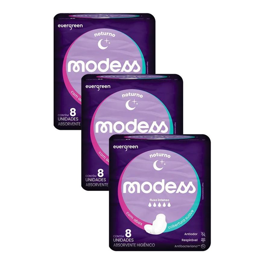 Modess Kit 3 Absorventes Noturno com Abas 8un Cada