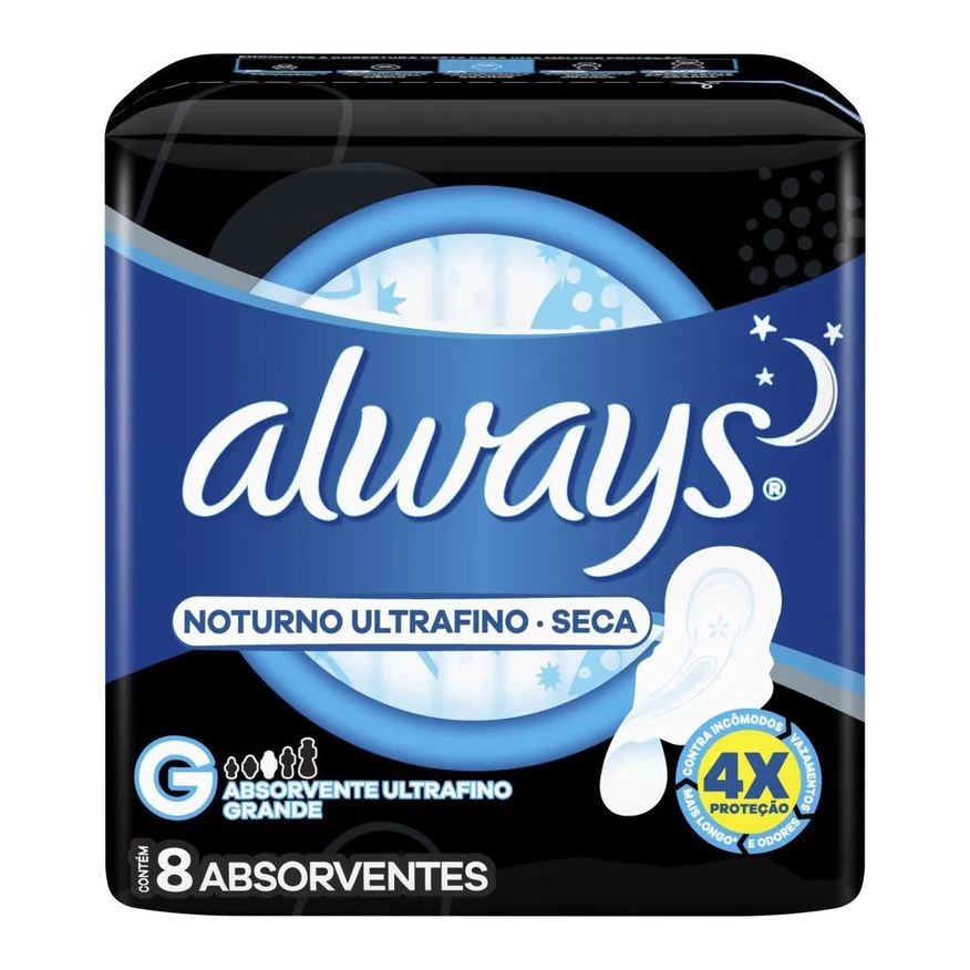 Always Absorvente Noites Tranquilas Seca com Abas 8 unidades