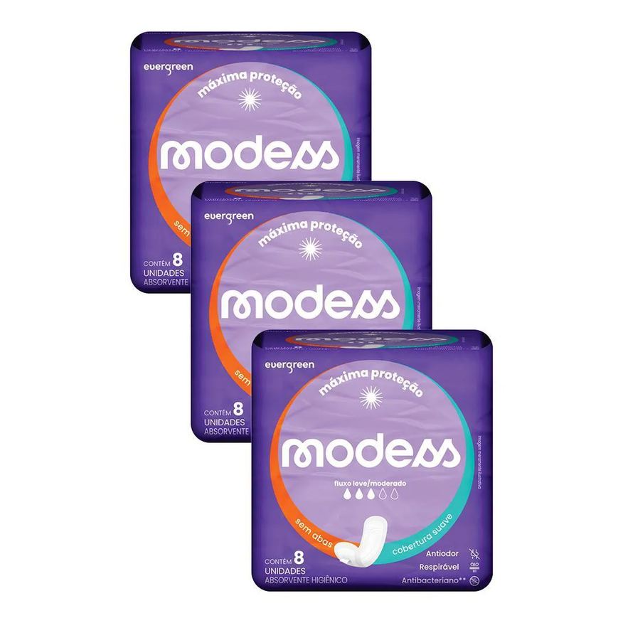 Modess Kit 3 Absorventes Malha Suave sem Abas 8un Cada