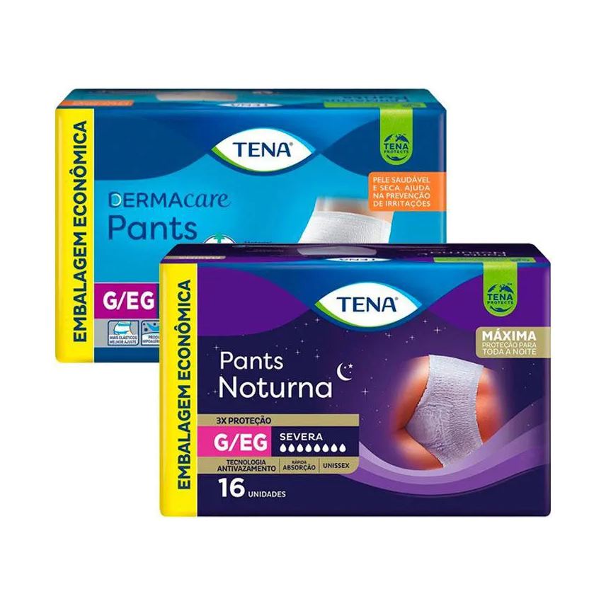 Tena Kit Roupa Intima Dermacare Pants Ultra G/eg com 16 unidades + Roupa Íntima Tena Pants Noturna G/eg 16 unidades