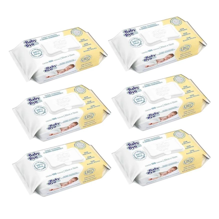 Hygieline Kit Lenço Umedecido Baby Byn Rn 100 unidades 6 Pacotes