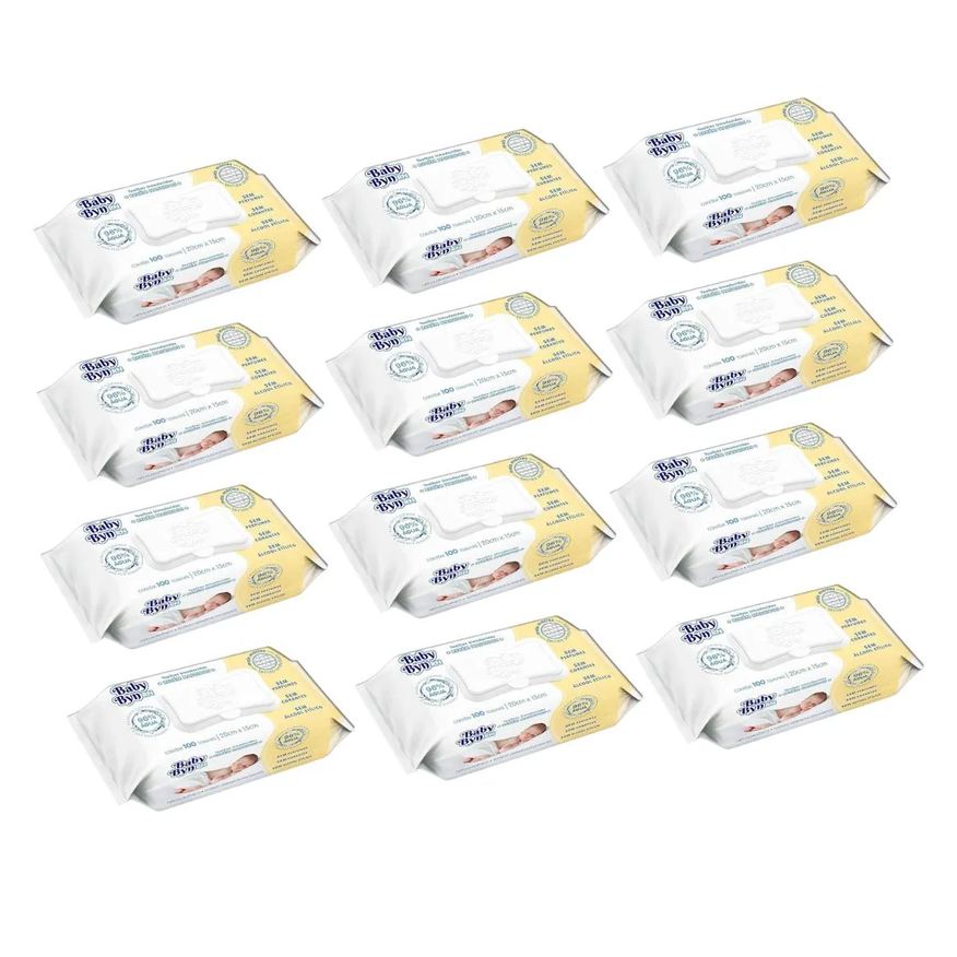 Hygieline Kit Lenço Umedecido Baby Byn Rn 100 unidades 12 Pacotes