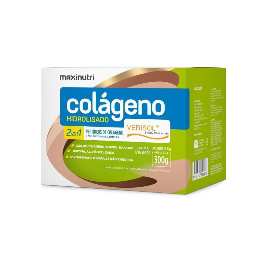 Maxinutri Colág. Hidro. 2em1- Verisol® +q10 30 Saches 5g-uva Verde