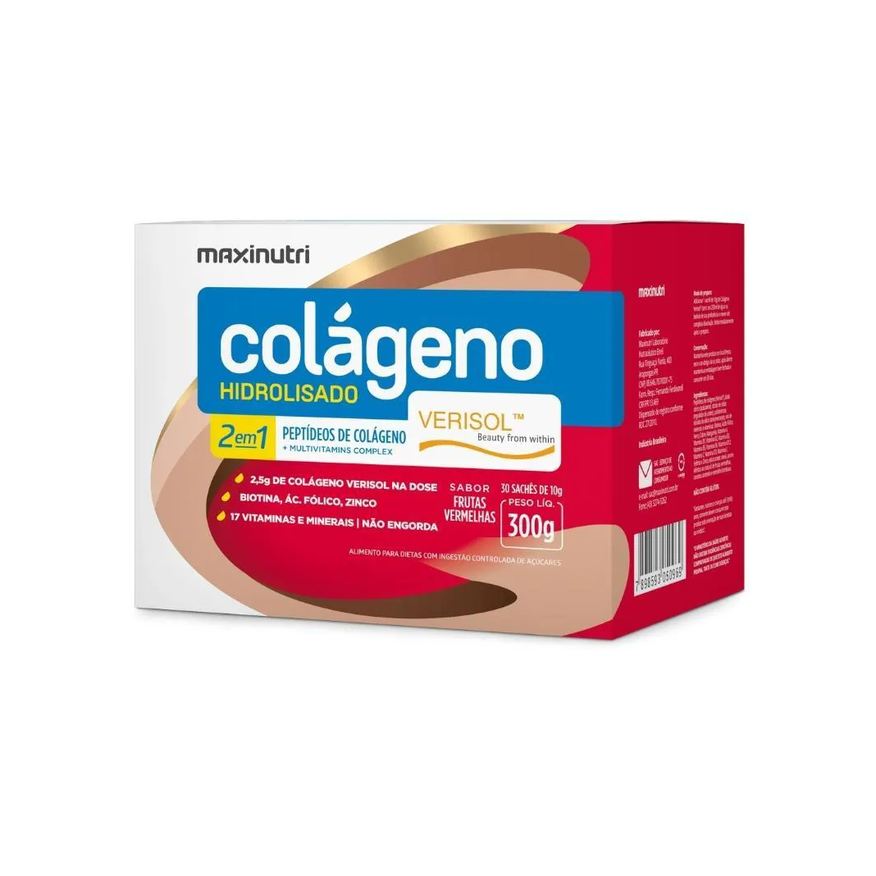 Maxinutri Colágeno Hidrolisado 2em1 Sachê - Verisol® 30 X 10g - Frutas Vermelhas
