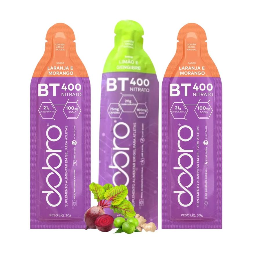 Dobro Bt Nitrato 400 Gel 3 Sachês Carboidrato Beterraba Todos Sabores 2 Limão + 1 Laranja