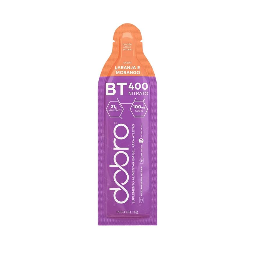 dobro Bt Nitrato 400 Gel Carboidrato 1 Sachê Beterraba todos sabores Laranja e Morango