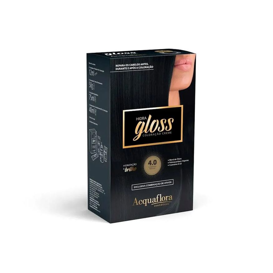 Acquaflora Tintura Kit Hidra Gloss 40 Castanho Natural