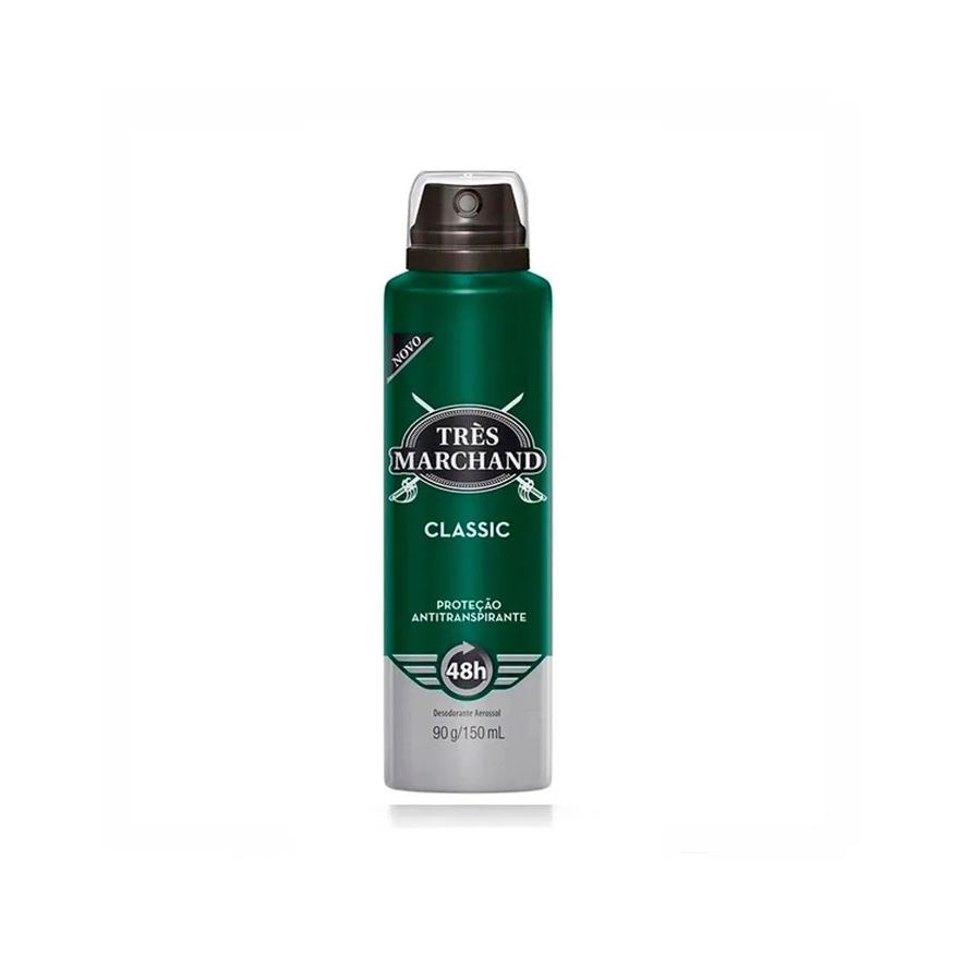 Très Marchand Desodorante Antitranspirante Aerosol Classic Masculino 24h Ação Antibacteriana 150ml
