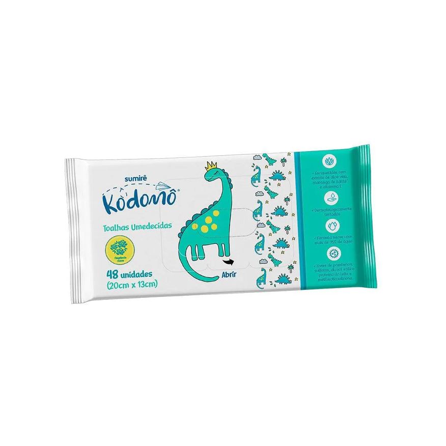 Kodomô Lenço Umedecido Sumirê Aloe Vera Manteiga de Kaite Vitamina e 95% Água 48 unidades