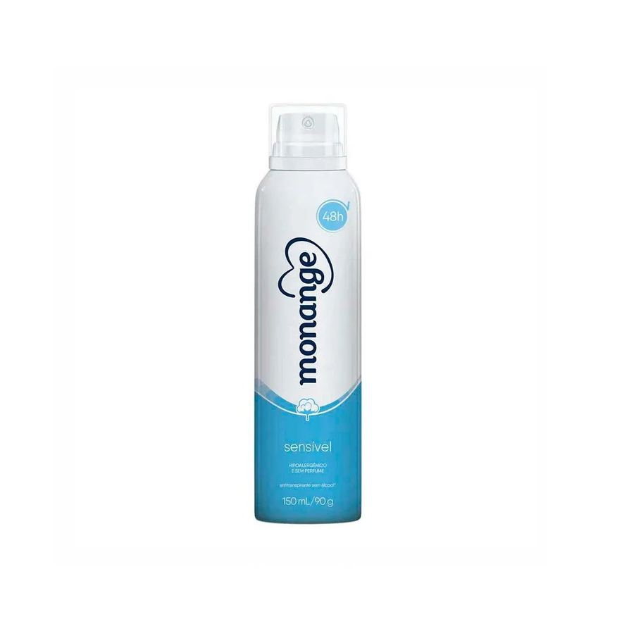 Monange Desodorante Antitranspirante Aerosol Sensivél 48h sem Perfume Hipoalergênico 150ml