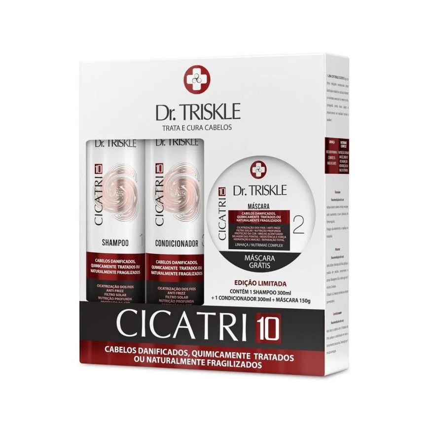 Triskle Kit Shampoo 300ml + Condicionador 300ml + Máscara 150g Dr Cicatri 10