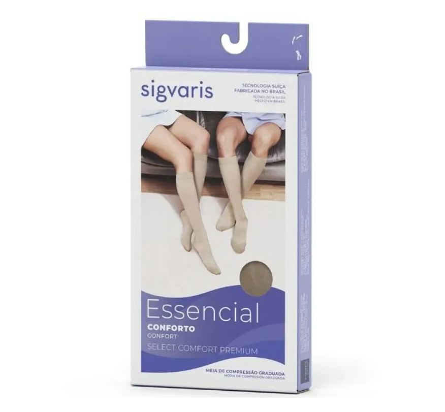 Sigvaris Meia Coxa Ponteira Aberta Premium Natural Curto Sigvaris M Bege