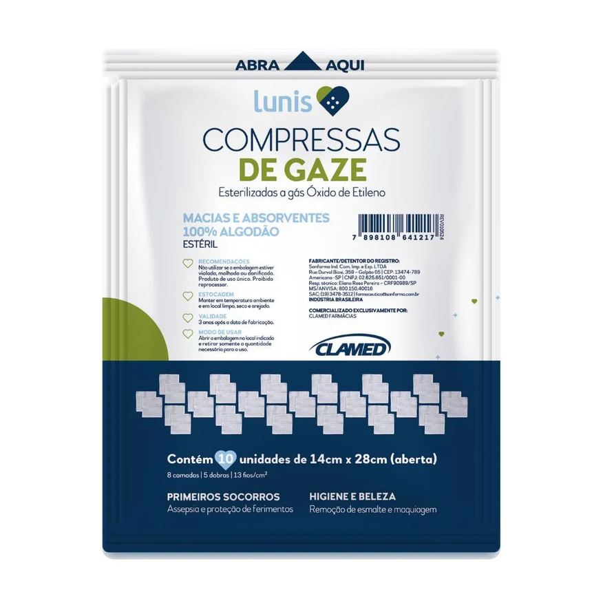 De Compressa Gaze Macia E Absorvente Lunis 10 Unidades