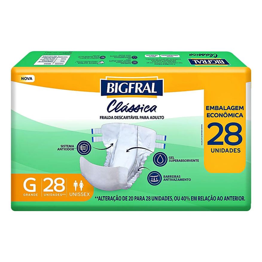 Bigfral Fralda Geriátrica Unissex Clássica G Absorção Intensa 28 unidades