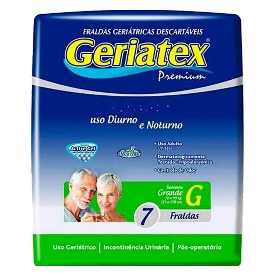 Geriatex Fralda Geriátrica Unissex Premium Noturna G Absorção Intensa 7 unidades