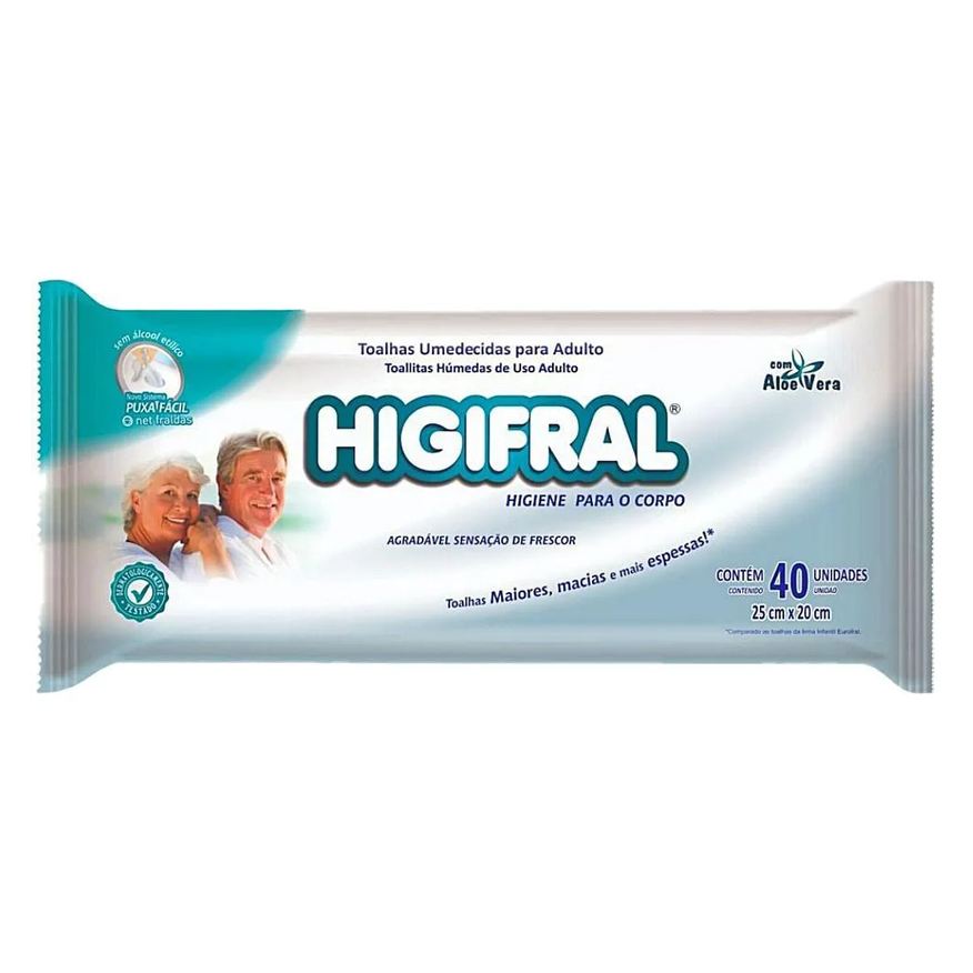 Higifral Toalhas Umedecidas Uso Adulto - 40 unidades