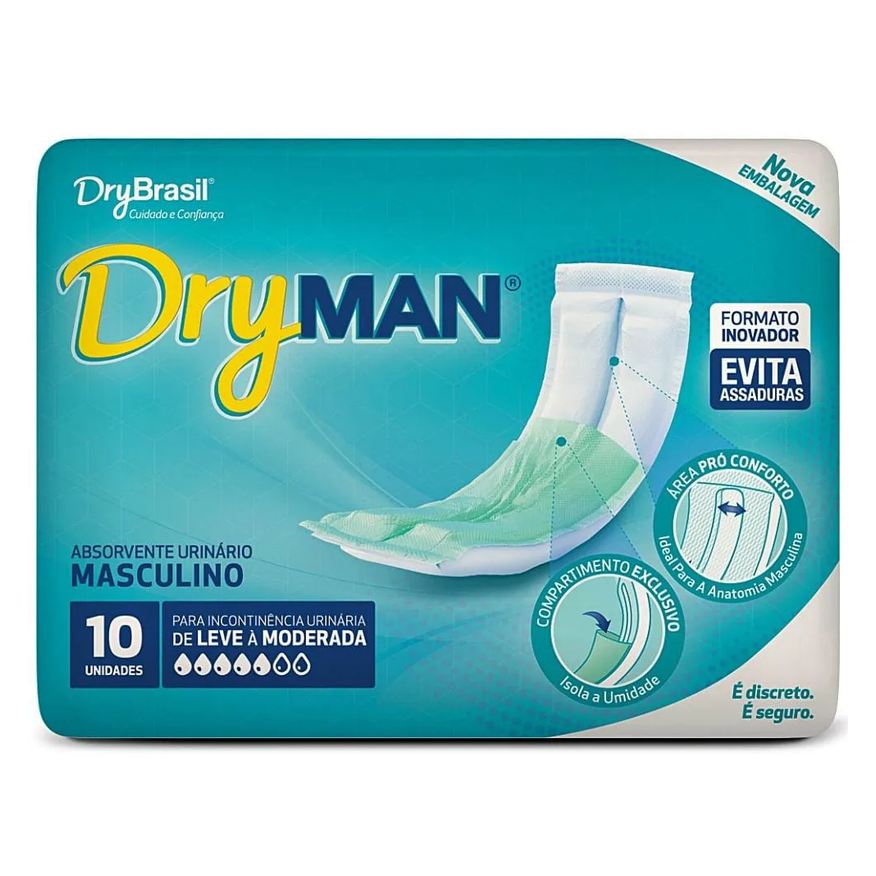 Dry Man Absorvente Masculino Dryman - 10 unidades