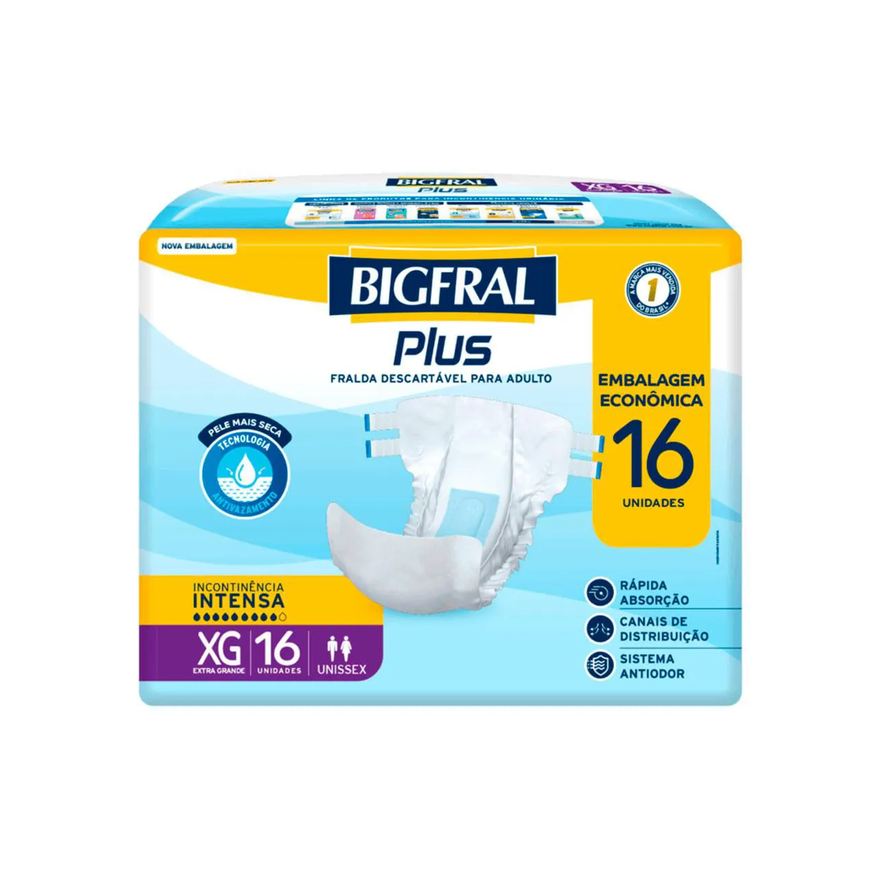 Bigfral Fralda Geriátrica Unissex Plus Xg Absorção Intensa 16 unidades
