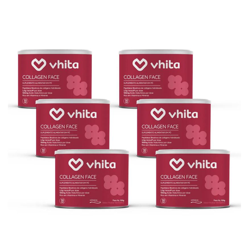 Vhita Kit 6 Collagen Face - Colágeno Hidrolisado Verisol, Ácido Hialurônico e Vitaminas - Frutas 120g
